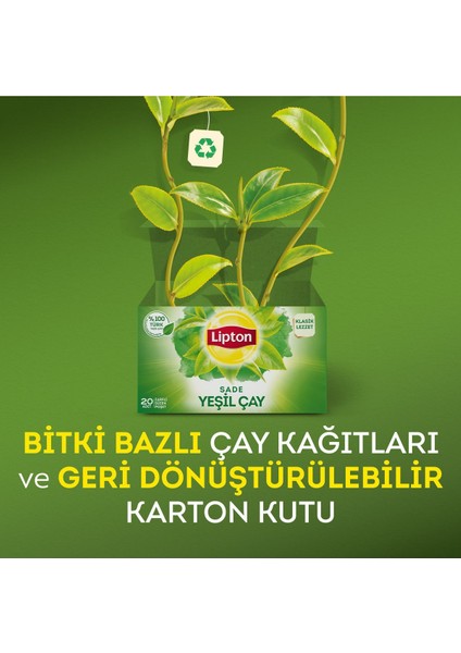 Sade Yeşil Bardak Poşet Çay 20 x 2 Gr. Onikili Set