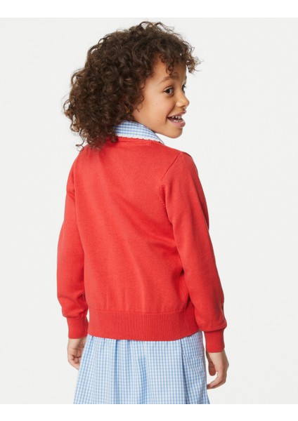 Saf Pamuklu 2'li V Yaka Okul Hırkası (3-18 Yaş) modelleri