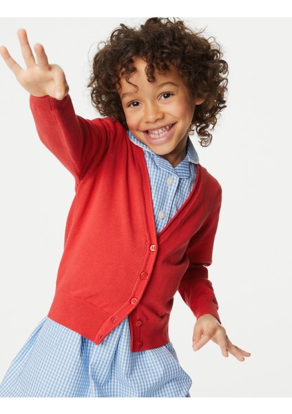 Saf Pamuklu 2'li V Yaka Okul Hırkası (3-18 Yaş) fırsatları