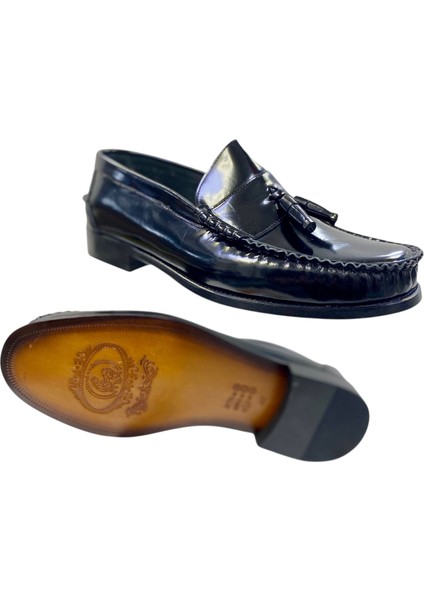Erkek Püsküllü Loafer Deri Siyah Açma Içi Deri Kösele TABAN-671-SİYAH modelleri