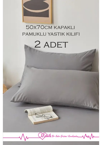 2 Adet | Lüks Pamuklu Yastık Kılıfı 50X70 Kapaklı Model, Pamuklu Yastık Kılıfı