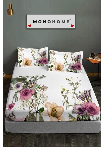 Flower Shower Lastikli Çarşaf %100 Pamuk Oeko-Tex Sertifikalı 3D Dijital 60 Tel
