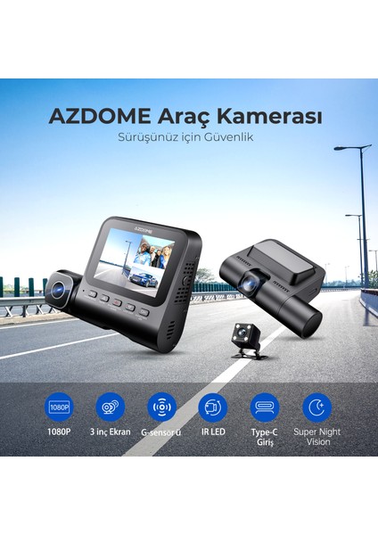V600 1080P Araç Içi 3 Kameralı Gece Görüşlü, G-Sensör, Geri Görüş Kameralı Su Geçirmez Yol Kayıt Araç Kamerası fiyatları