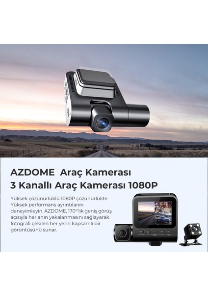 V600 1080P Araç Içi 3 Kameralı Gece Görüşlü, G-Sensör, Geri Görüş Kameralı Su Geçirmez Yol Kayıt Araç Kamerası