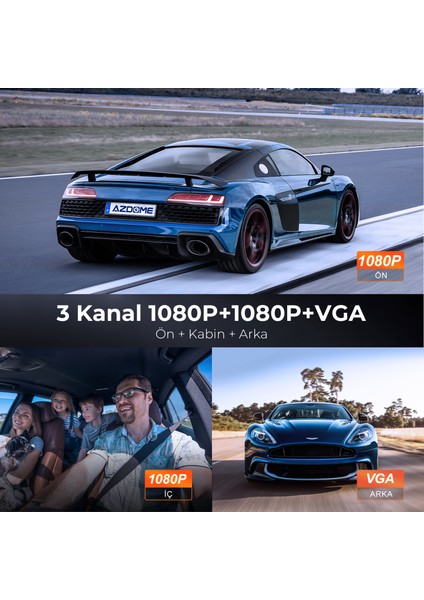 V600 1080P Araç Içi 3 Kameralı Gece Görüşlü, G-Sensör, Geri Görüş Kameralı Su Geçirmez Yol Kayıt Araç Kamerası