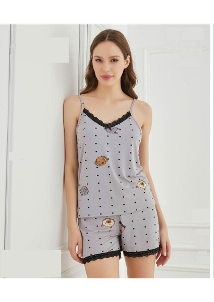 50115R129 Dantel Detaylı Ip Askılı Şort Takım