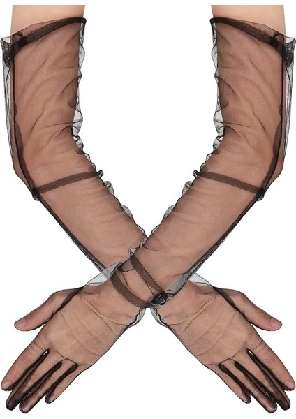 Bfs Uzun Boy Likralı Siyah Renk Yetişkin Mega Tül Eldiven 53 cm fiyatları