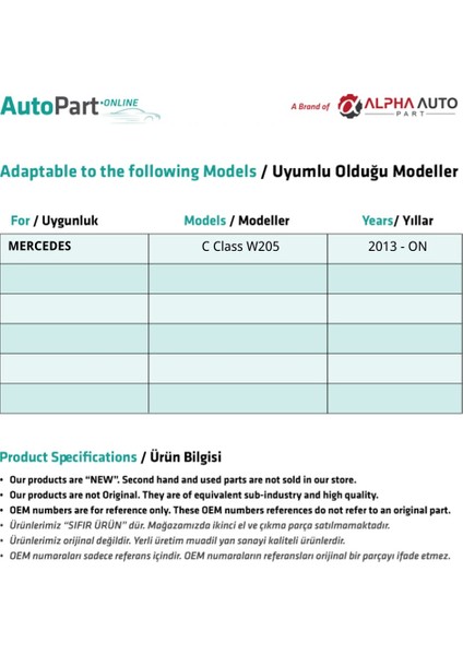 Mercedes C Class W205 için Dişlili Sunroof Tamir Seti fiyatları