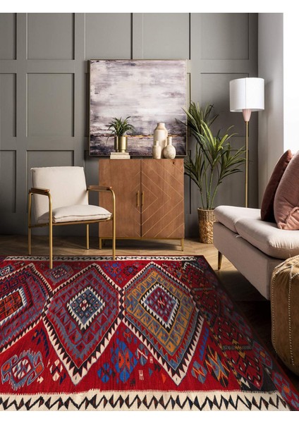 Vitage Kültürel Dama Desenli Eskitme Model Dokuma Taban Kilim