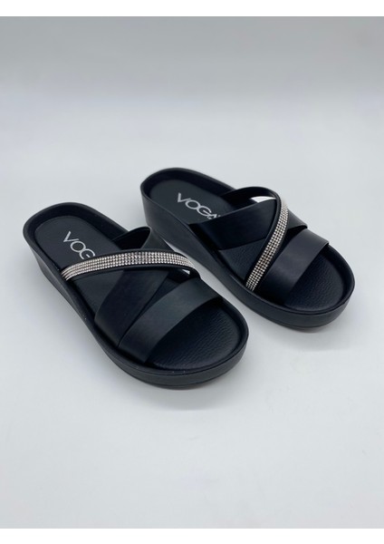 1400-184 Şeritli Taşlı Ortopedik Kadın Ev Terliği