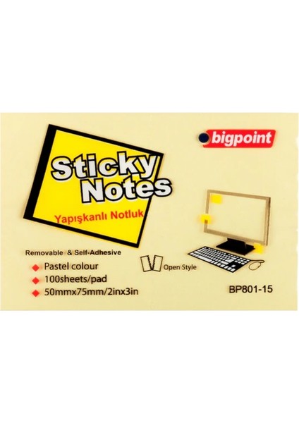 Yapışkanlı Not Kağıdı, 12 Adet, 100 Yapraklı, 75X50MM, Sarı fiyatları