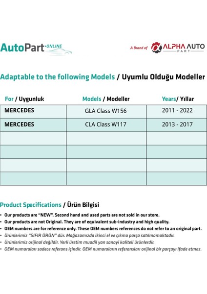 Mercedes GLA Class W156 için Panoramik Tavan Sunroof Tamir Dişli Seti fiyatları