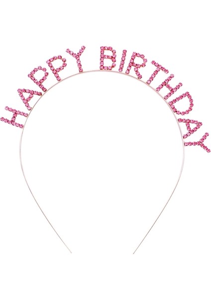 Bfs Pembe Renk Kristal Taşlı Gold Renk Kaplama Happy Birthday Taç 16X17 cm