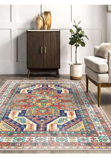 Vitage Mistik Etnik Desenli Eskitme Model Dokuma Taban Kilim