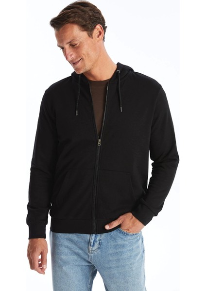 Erkek Kapüşonlu Sweatshirt Siyah Düz Desenli Orta Kalınlık Uzun Kollu fiyatları