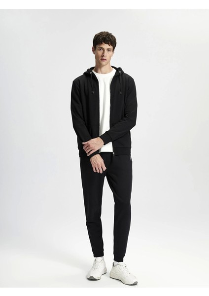 Erkek Kapüşonlu Sweatshirt Siyah Düz Desenli Orta Kalınlık Uzun Kollu modelleri