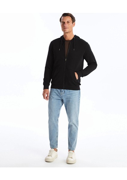 Erkek Kapüşonlu Sweatshirt Siyah Düz Desenli Orta Kalınlık Uzun Kollu fırsatları