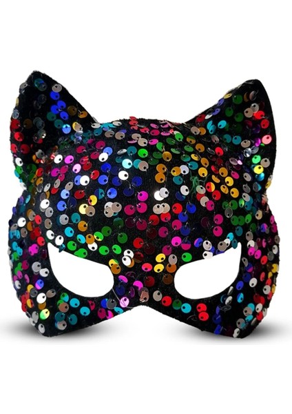 Bfs Siyah Kadife Kumaş Üzerine Rengarenk Payetli Pullu Parti Maskesi 16X14 cm fiyatları