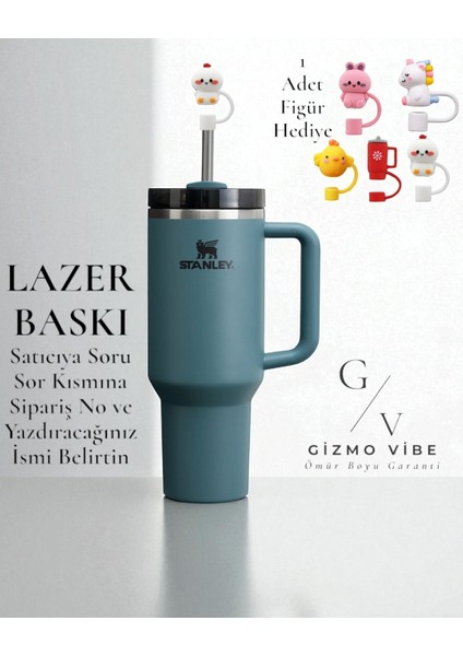 Kişiselleştirilebilir Quencher Pipetli Termos 1,18 L Koyu Mavi
