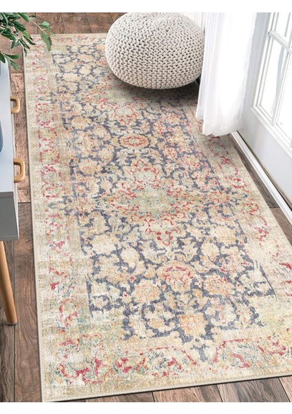 Renkli Göbekli Beyaz Düğüm Desenli Eskitme Model Dokuma Taban Kilim fırsatları