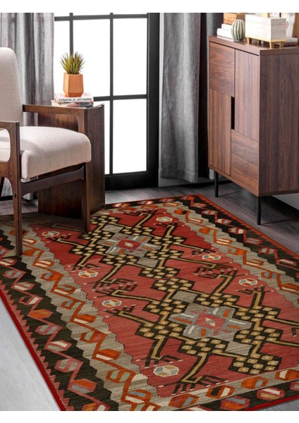Vitage Renkli Geometrik Desenli Model Dokuma Taban Kilim