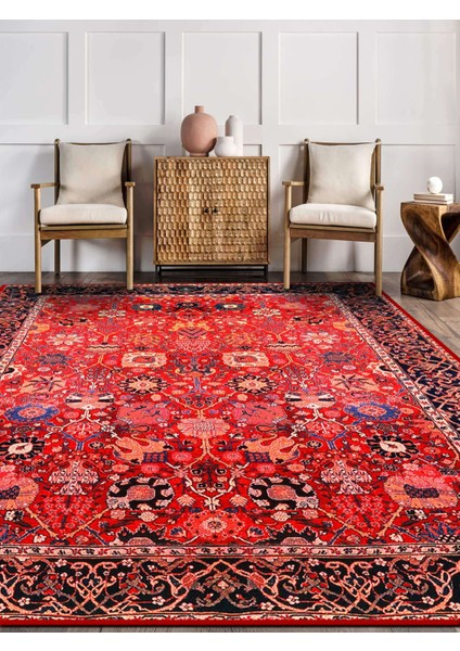 Kırmızı Desenli Etnik Eskitme Model Dokuma Taban Kilim modelleri