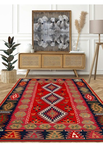 Vitage Hayat Ağacı Kırmızı Desen Etnik Model Dokuma Taban Kilim modelleri