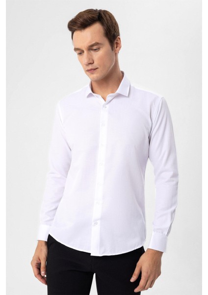 Slim Fit Mikro Desenli Kolay Ütü Teri Emen Nefes Alan Kravat Yaka Dört Mevsim Erkek Gömlek indirimleri