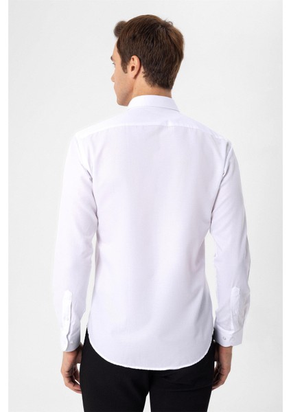 Slim Fit Mikro Desenli Kolay Ütü Teri Emen Nefes Alan Kravat Yaka Dört Mevsim Erkek Gömlek