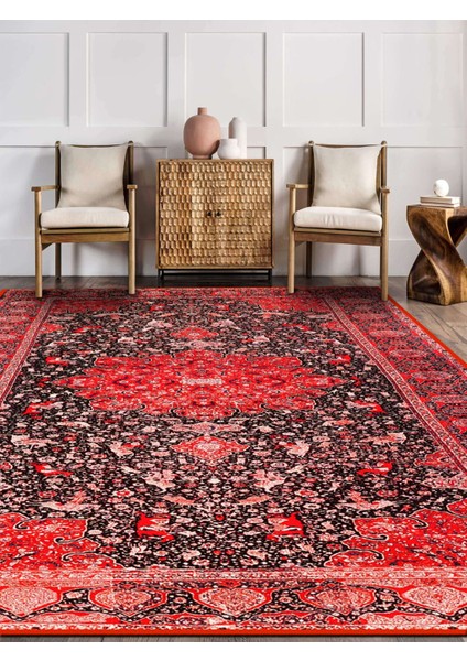 Vitage Kırmızı Göbeklı Etnik At Desenli Eskitme Model Dokuma Taban Kilim fiyatları