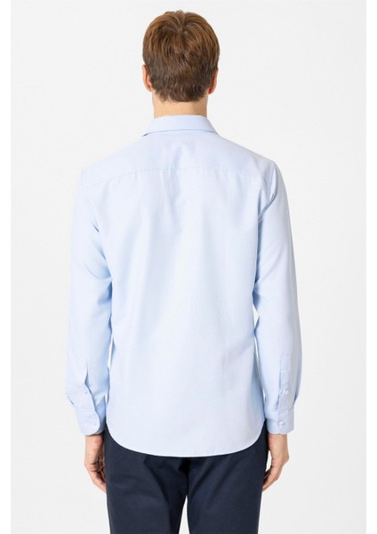 Slim Fit Mikro Desenli Kolay Ütü Teri Emen Nefes Alan Kravat Yaka Dört Mevsim Erkek Gömlek