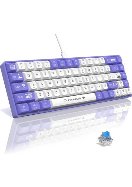 AK680 65% Kablolu Hotswap Mekanik Oyun Klavyesi,68 Tuşlu Taşınabilir Anti-Ghosting Klavye,gökkuşağı Arkadan Aydınlatmalı Programlanabilir,ergonomik,kahverengi Kırmızı Beyaz, Anahtar-Mavi