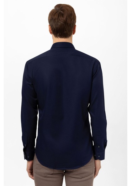 Slim Fit Mikro Desenli Kolay Ütü Teri Emen Nefes Alan Kravat Yaka Dört Mevsim Erkek Gömlek