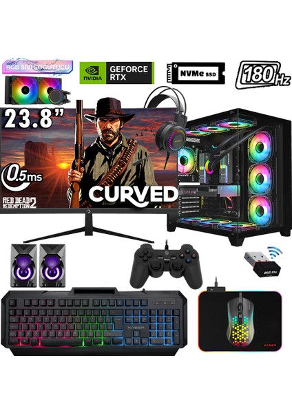 Sword X51 Ryzen 7 5700X 32GB Ram 1tb M.2 Nvme SSD 8gb RTX5060 Sıvı Soğutmalı 23.8" 180Hz Performans Masaüstü Oyuncu Bilgisayarı