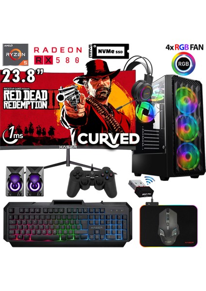 Armor X60 Ryzen 5 5500 32GB Ram 1tb M.2 Nvme SSD 8gb RX580 24" Curved Masaüstü Oyuncu Bilgisayarı