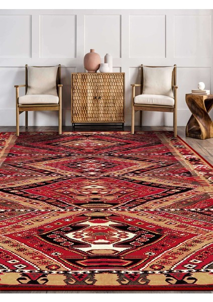 Vitage Eli Belinde Etnik Desen Eskitme Model Dokuma Taban Kilim