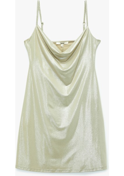 Ip Askılı Simli Kolsuz Degaje Yaka Mini Elbise