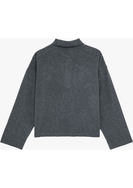 Fermuarlı Polo Yaka Uzun Kollu Oversize Kazak fırsatları