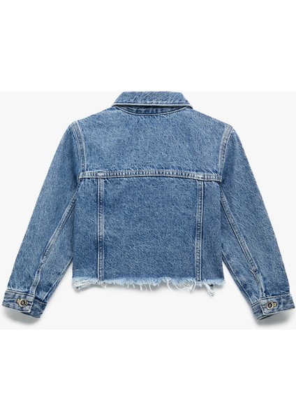 Uzun Kollu Taş Detaylı Cepli Pamuklu Denim Ceket fiyatları
