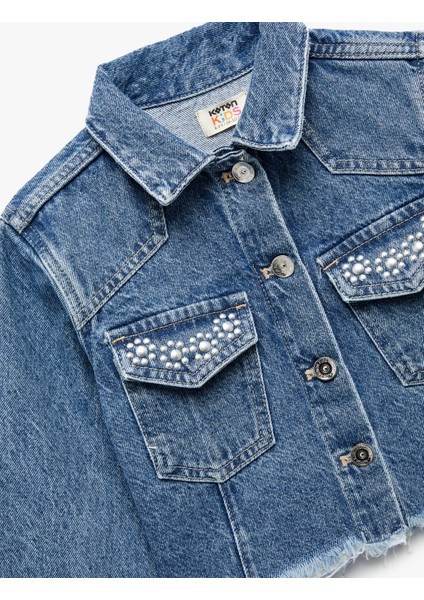 Uzun Kollu Taş Detaylı Cepli Pamuklu Denim Ceket modelleri
