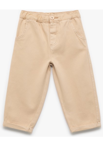 Pamuklu Katlamalı Paça Beli Lastikli Oversize Pantolon