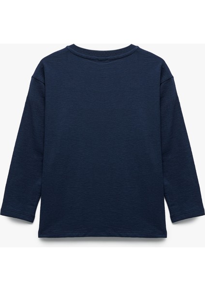 Baskılı Pamuklu Bisiklet Yaka Uzun Kollu Tişört fiyatları