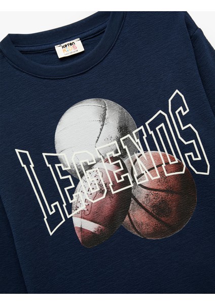 Baskılı Pamuklu Bisiklet Yaka Uzun Kollu Tişört modelleri