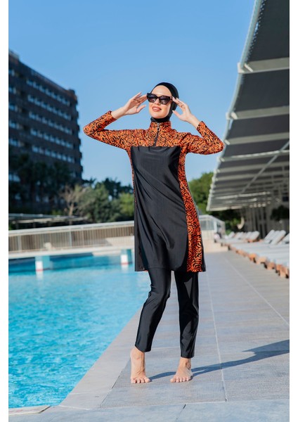 25203-3 Yarım Fermuarlı Büyük Beden Tesettür Mayo modelleri