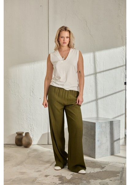 Candıde Geniş Paça Büyük Beden Pantolon Haki