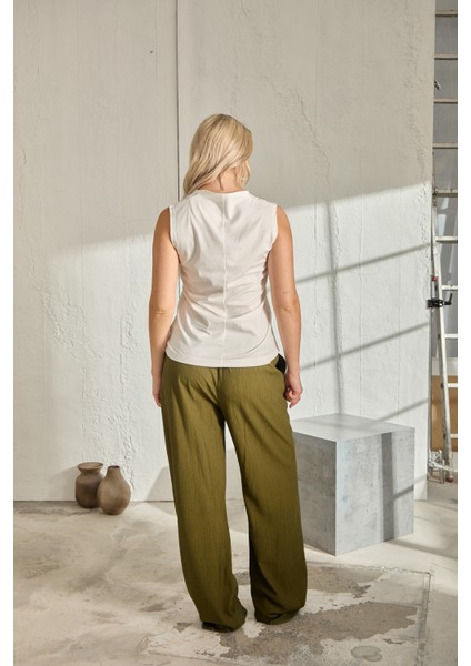 Candıde Geniş Paça Büyük Beden Pantolon Haki modelleri