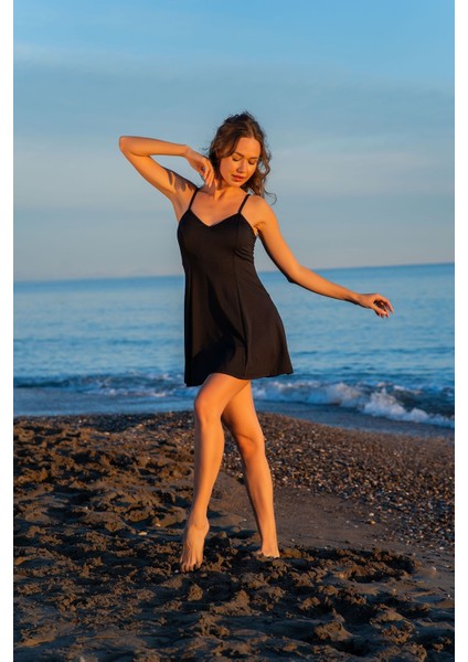 25255-2 Ayarlanabilir Ince Askılı Micro Kumaş Elbise Mayo