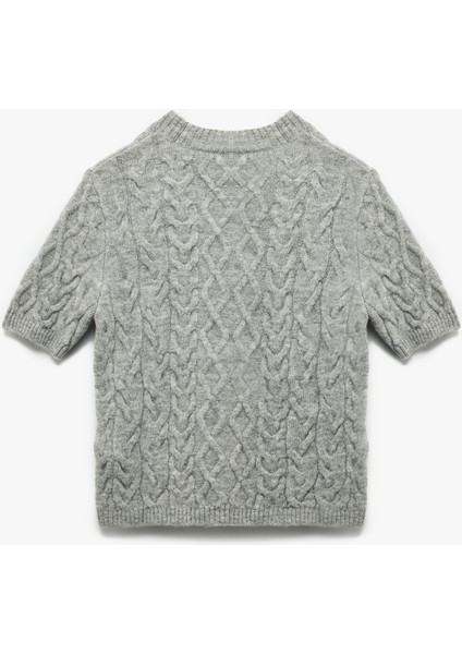 Regular Fit Kısa Kollu Bisiklet Yaka Taşlı Saç Örgü Kazak fırsatları