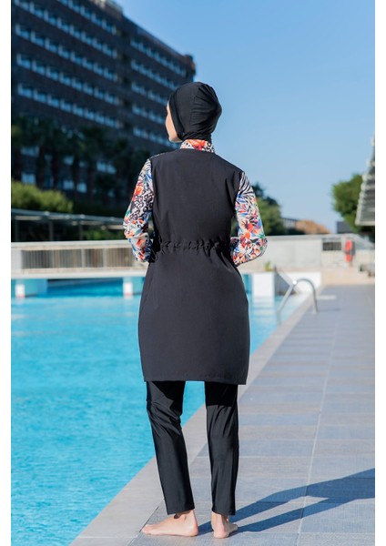 25217-1 Desenli Crop Model Lycra Paraşüt Kumaş Tesettür Mayo modelleri