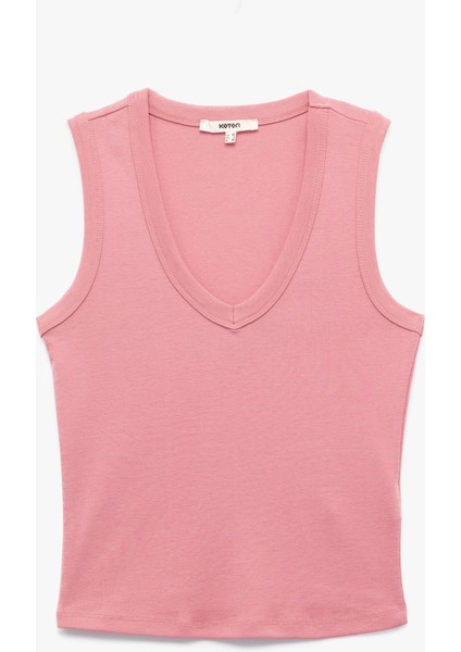 Slim Fit Bisiklet Yaka Pamuklu Ribanalı Kolsuz Bluz